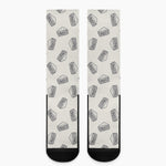 Grey Doodle Sandwich Pattern Print Crew Socks