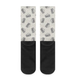 Grey Doodle Sandwich Pattern Print Crew Socks
