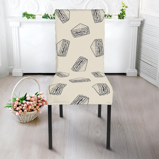 Grey Doodle Sandwich Pattern Print Dining Chair Slipcover