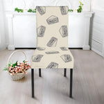 Grey Doodle Sandwich Pattern Print Dining Chair Slipcover