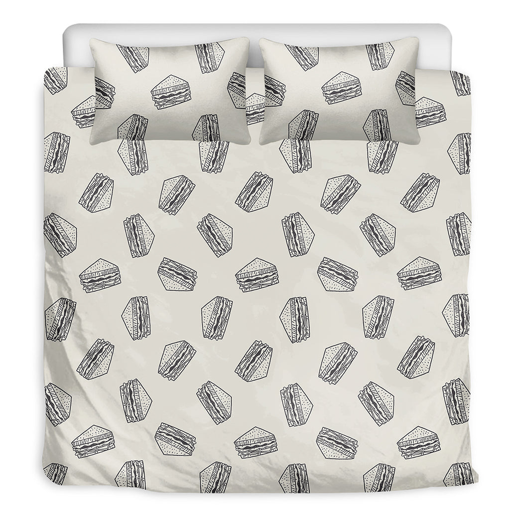 Grey Doodle Sandwich Pattern Print Duvet Cover Bedding Set