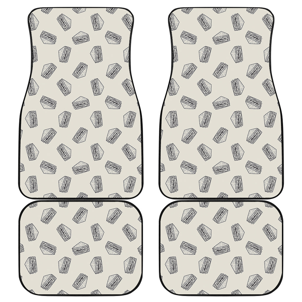 Grey Doodle Sandwich Pattern Print Front and Back Car Floor Mats