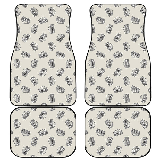 Grey Doodle Sandwich Pattern Print Front and Back Car Floor Mats