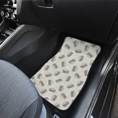Grey Doodle Sandwich Pattern Print Front and Back Car Floor Mats