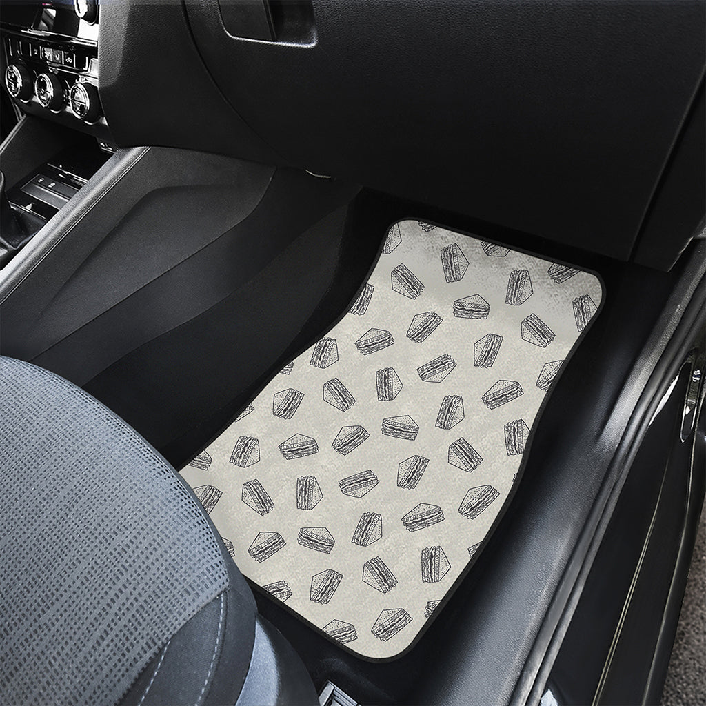 Grey Doodle Sandwich Pattern Print Front Car Floor Mats