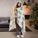 Grey Doodle Sandwich Pattern Print Hooded Blanket