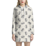 Grey Doodle Sandwich Pattern Print Hoodie Dress