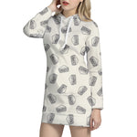 Grey Doodle Sandwich Pattern Print Hoodie Dress