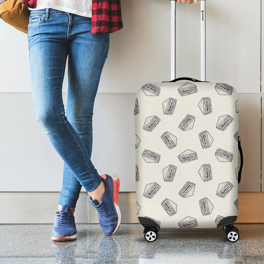 Grey Doodle Sandwich Pattern Print Luggage Cover