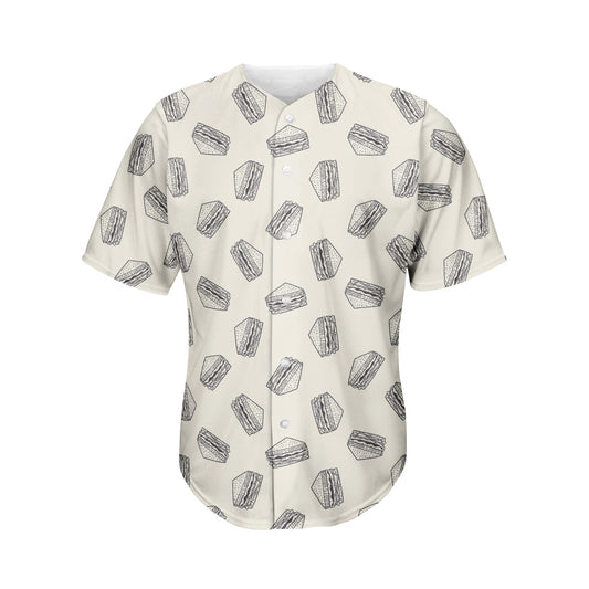 Grey Doodle Sandwich Pattern Print Men's Baseball Jersey