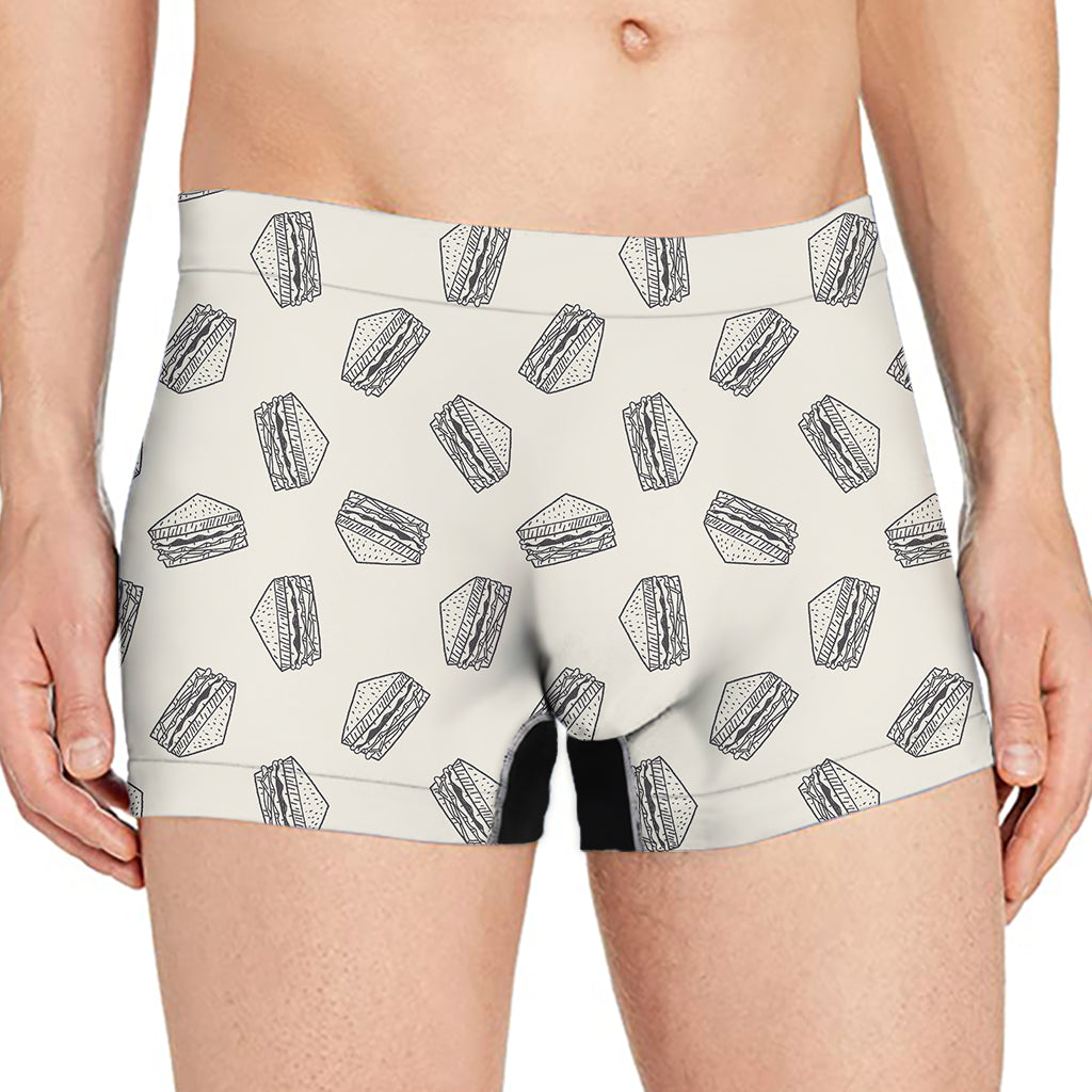 Grey Doodle Sandwich Pattern Print Men's Boxer Briefs