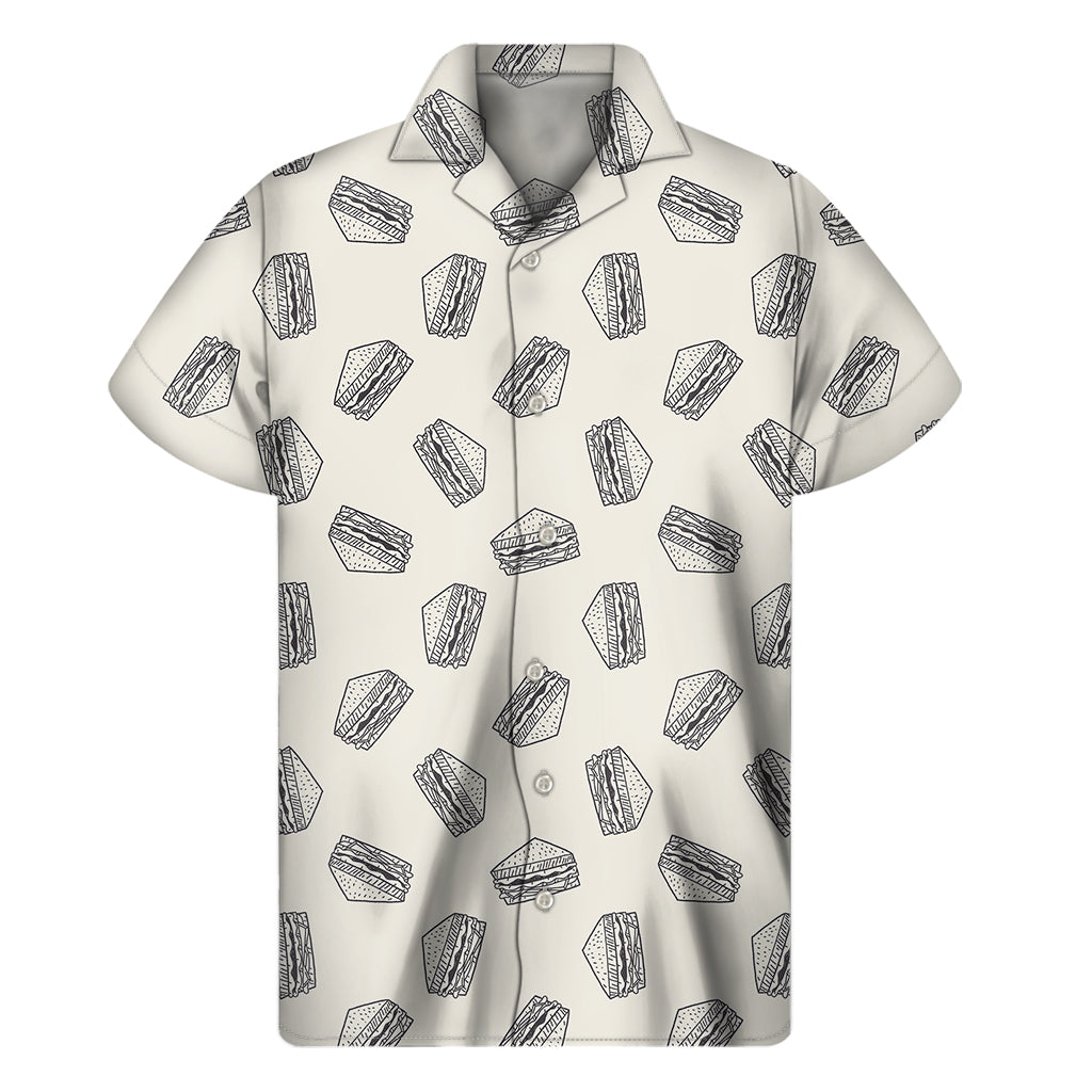 Grey Doodle Sandwich Pattern Print Men's Short Sleeve Shirt