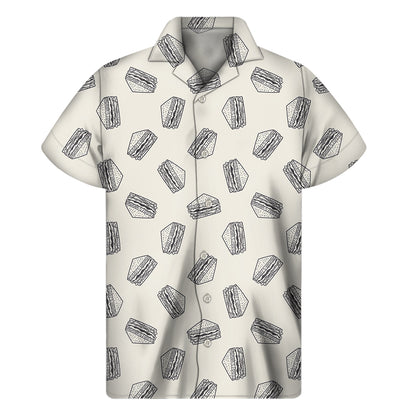 Grey Doodle Sandwich Pattern Print Men's Short Sleeve Shirt
