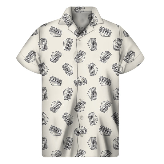 Grey Doodle Sandwich Pattern Print Men's Short Sleeve Shirt