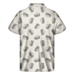 Grey Doodle Sandwich Pattern Print Men's Short Sleeve Shirt