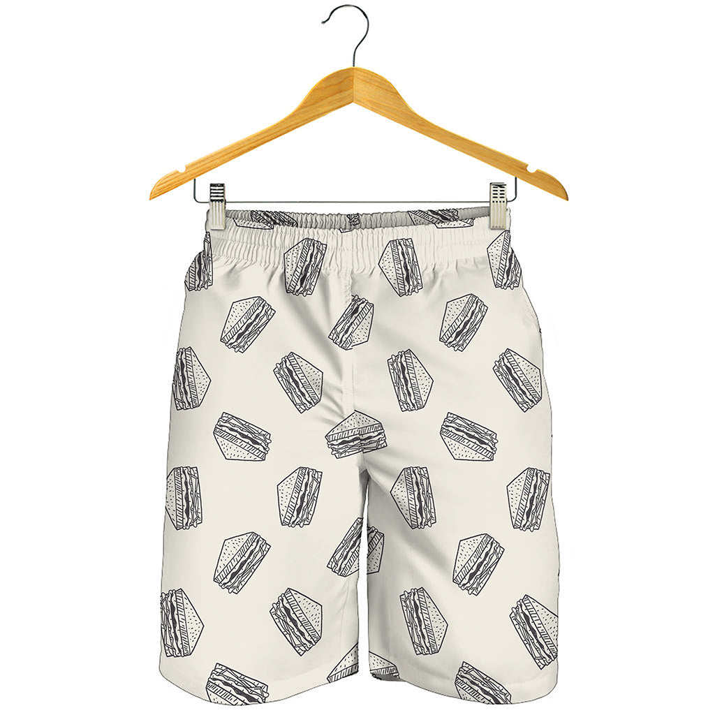 Grey Doodle Sandwich Pattern Print Men's Shorts