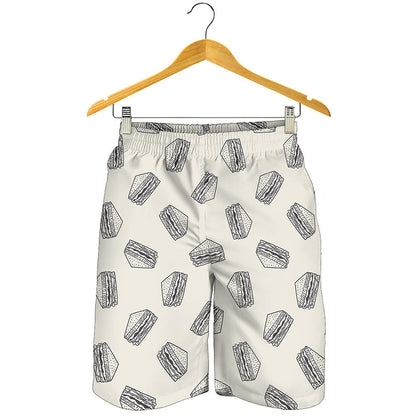 Grey Doodle Sandwich Pattern Print Men's Shorts