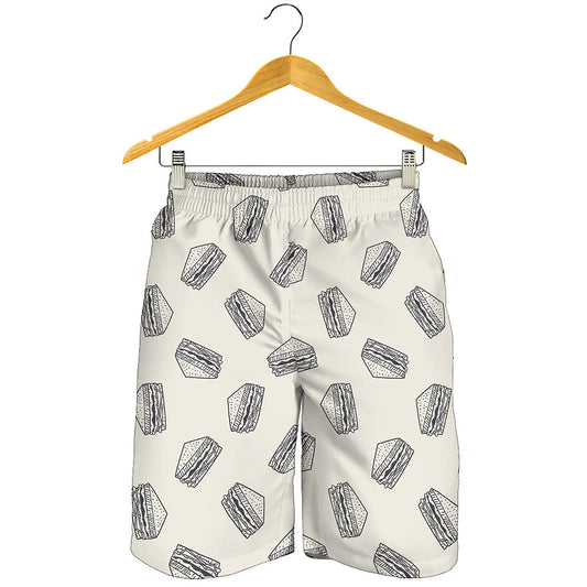 Grey Doodle Sandwich Pattern Print Men's Shorts
