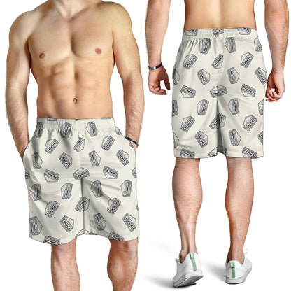 Grey Doodle Sandwich Pattern Print Men's Shorts