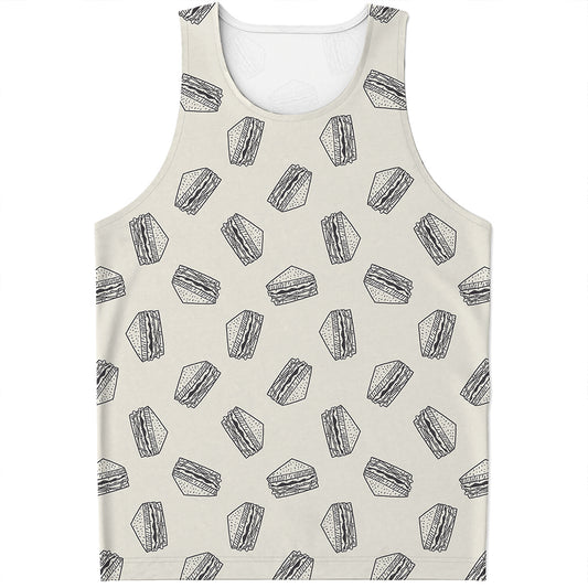 Grey Doodle Sandwich Pattern Print Men's Tank Top