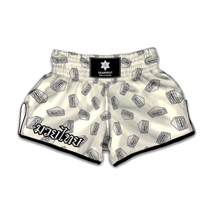 Grey Doodle Sandwich Pattern Print Muay Thai Boxing Shorts