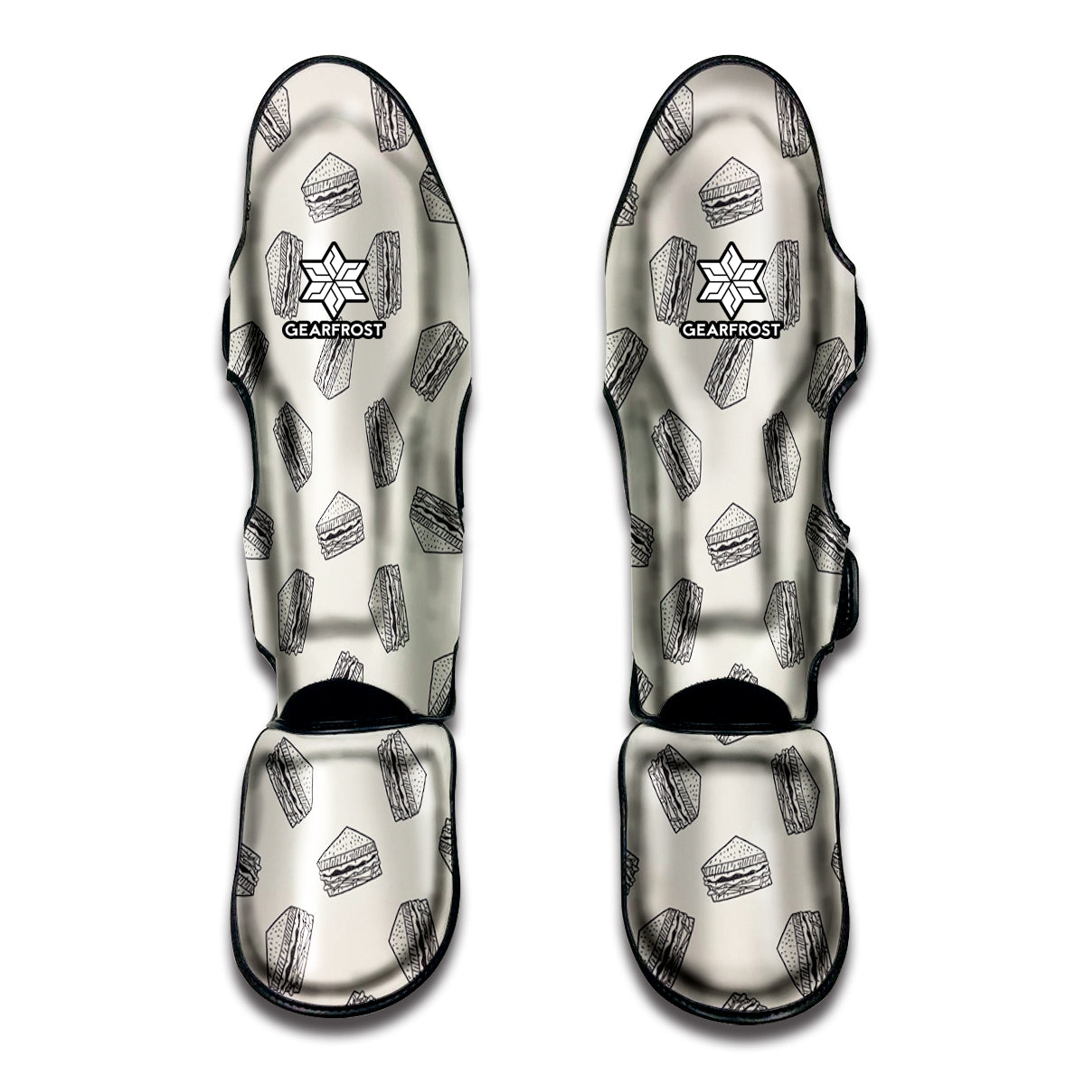Grey Doodle Sandwich Pattern Print Muay Thai Shin Guard