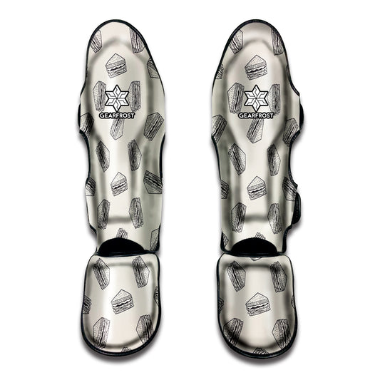 Grey Doodle Sandwich Pattern Print Muay Thai Shin Guard