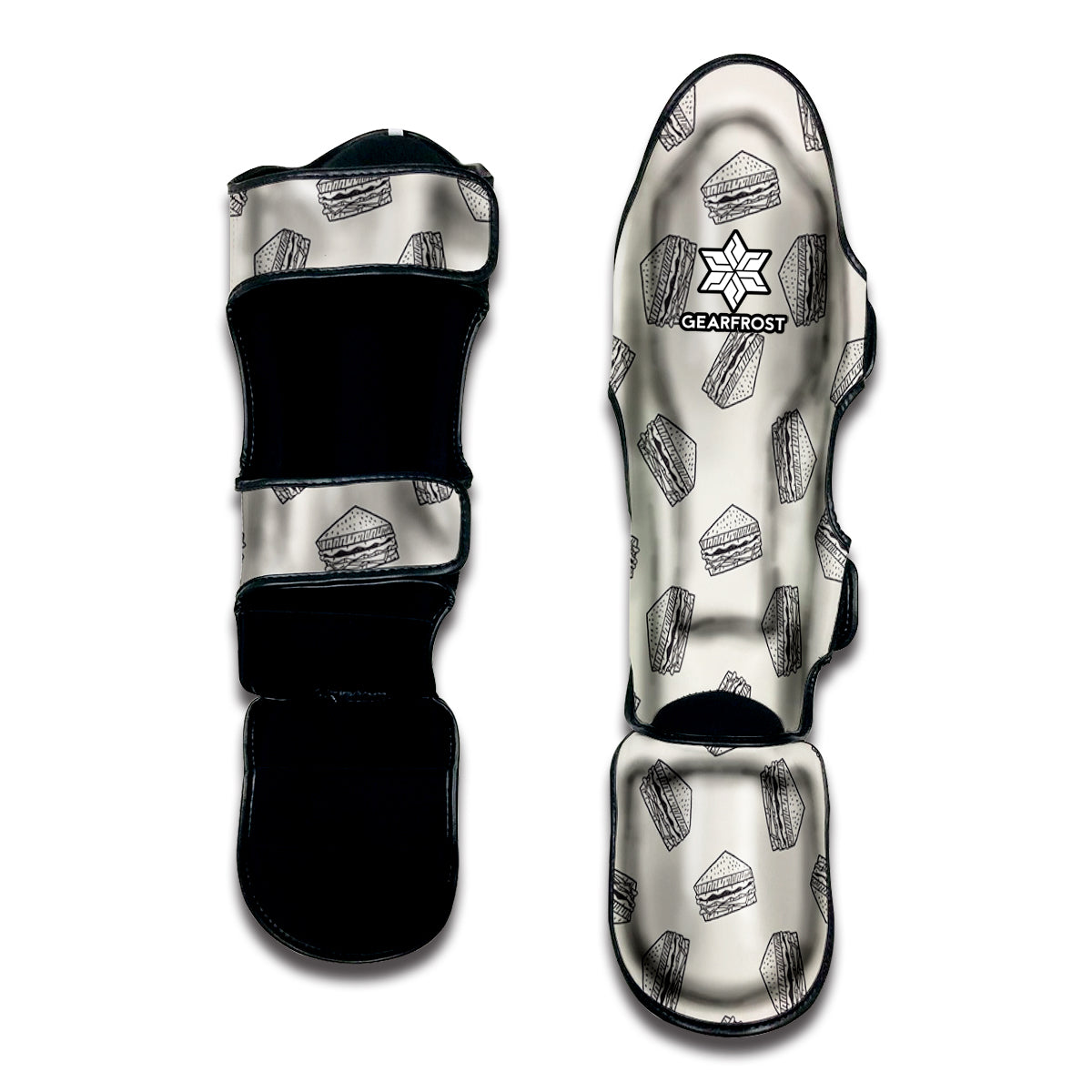 Grey Doodle Sandwich Pattern Print Muay Thai Shin Guard