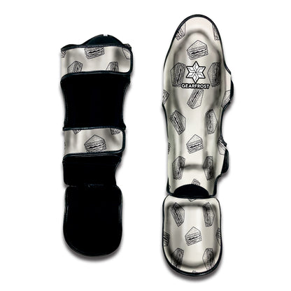 Grey Doodle Sandwich Pattern Print Muay Thai Shin Guard