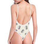 Grey Doodle Sandwich Pattern Print One Piece High Cut Swimsuit