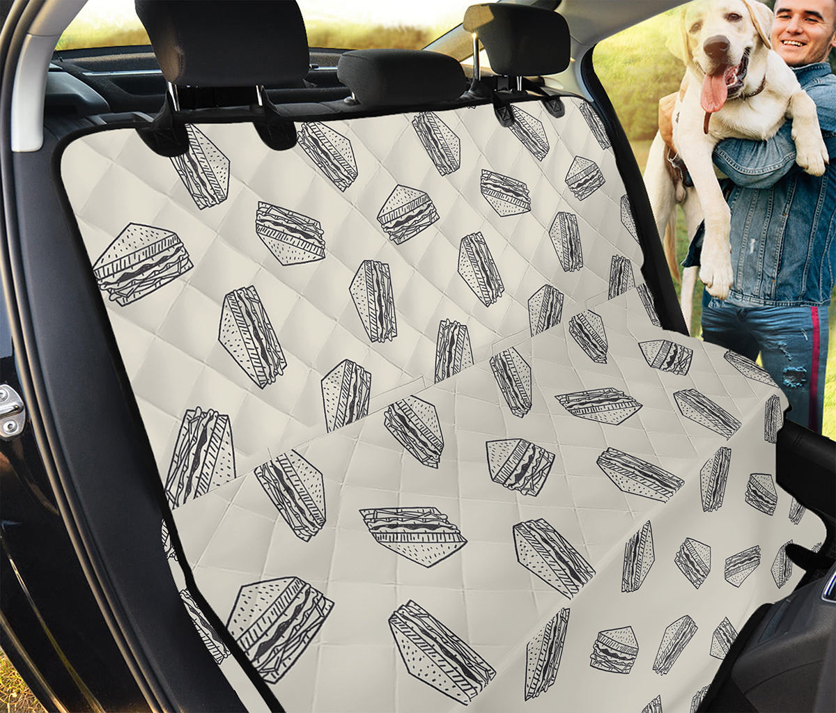 Grey Doodle Sandwich Pattern Print Pet Car Back Seat Cover