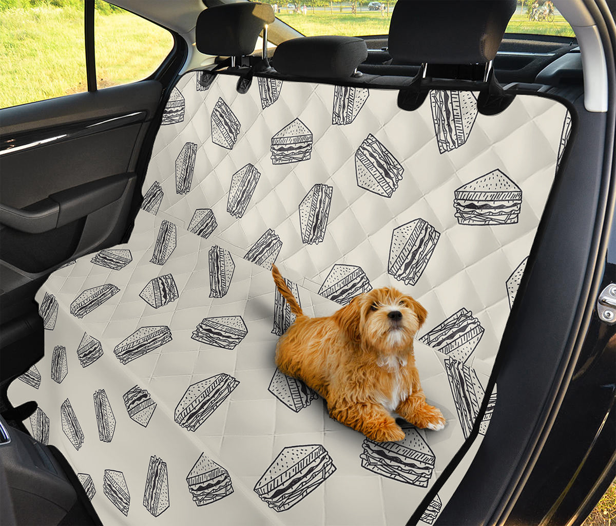 Grey Doodle Sandwich Pattern Print Pet Car Back Seat Cover