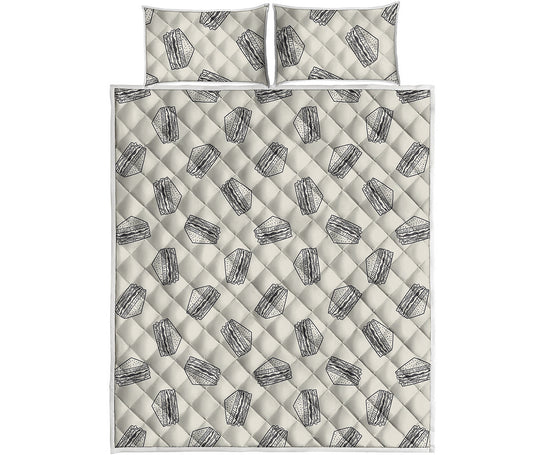 Grey Doodle Sandwich Pattern Print Quilt Bed Set