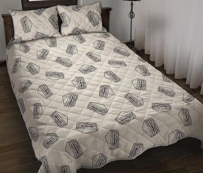 Grey Doodle Sandwich Pattern Print Quilt Bed Set