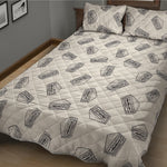 Grey Doodle Sandwich Pattern Print Quilt Bed Set