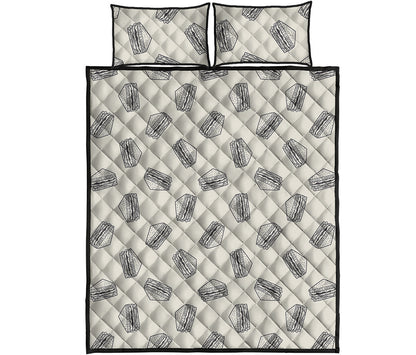 Grey Doodle Sandwich Pattern Print Quilt Bed Set