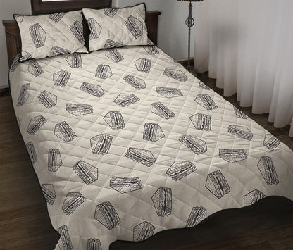 Grey Doodle Sandwich Pattern Print Quilt Bed Set