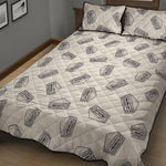 Grey Doodle Sandwich Pattern Print Quilt Bed Set