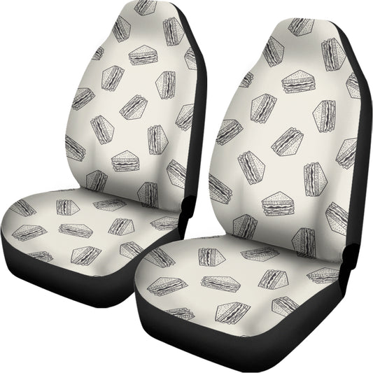 Grey Doodle Sandwich Pattern Print Universal Fit Car Seat Covers