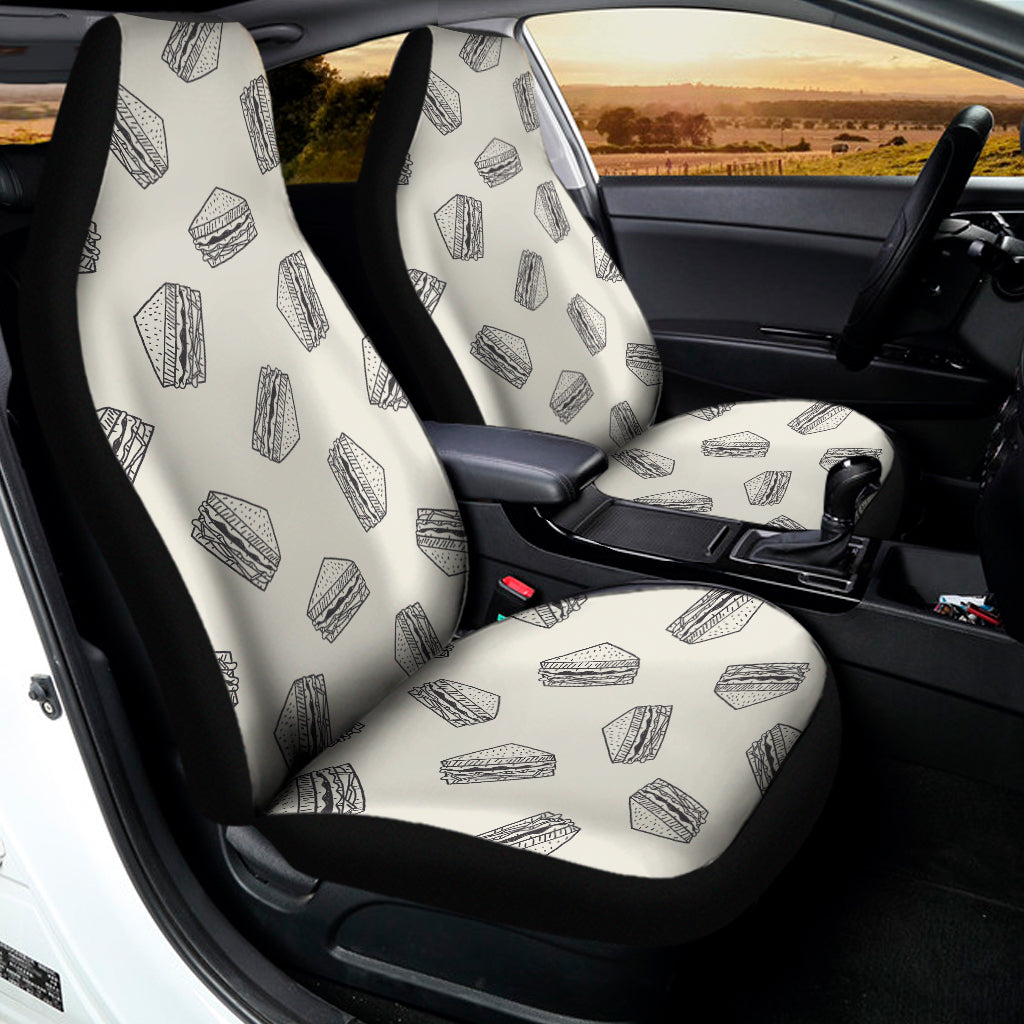 Grey Doodle Sandwich Pattern Print Universal Fit Car Seat Covers