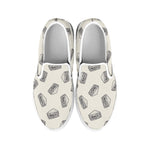 Grey Doodle Sandwich Pattern Print White Slip On Shoes
