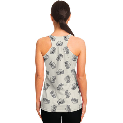 Grey Doodle Sandwich Pattern Print Women's Racerback Tank Top