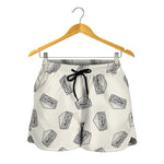 Grey Doodle Sandwich Pattern Print Women's Shorts