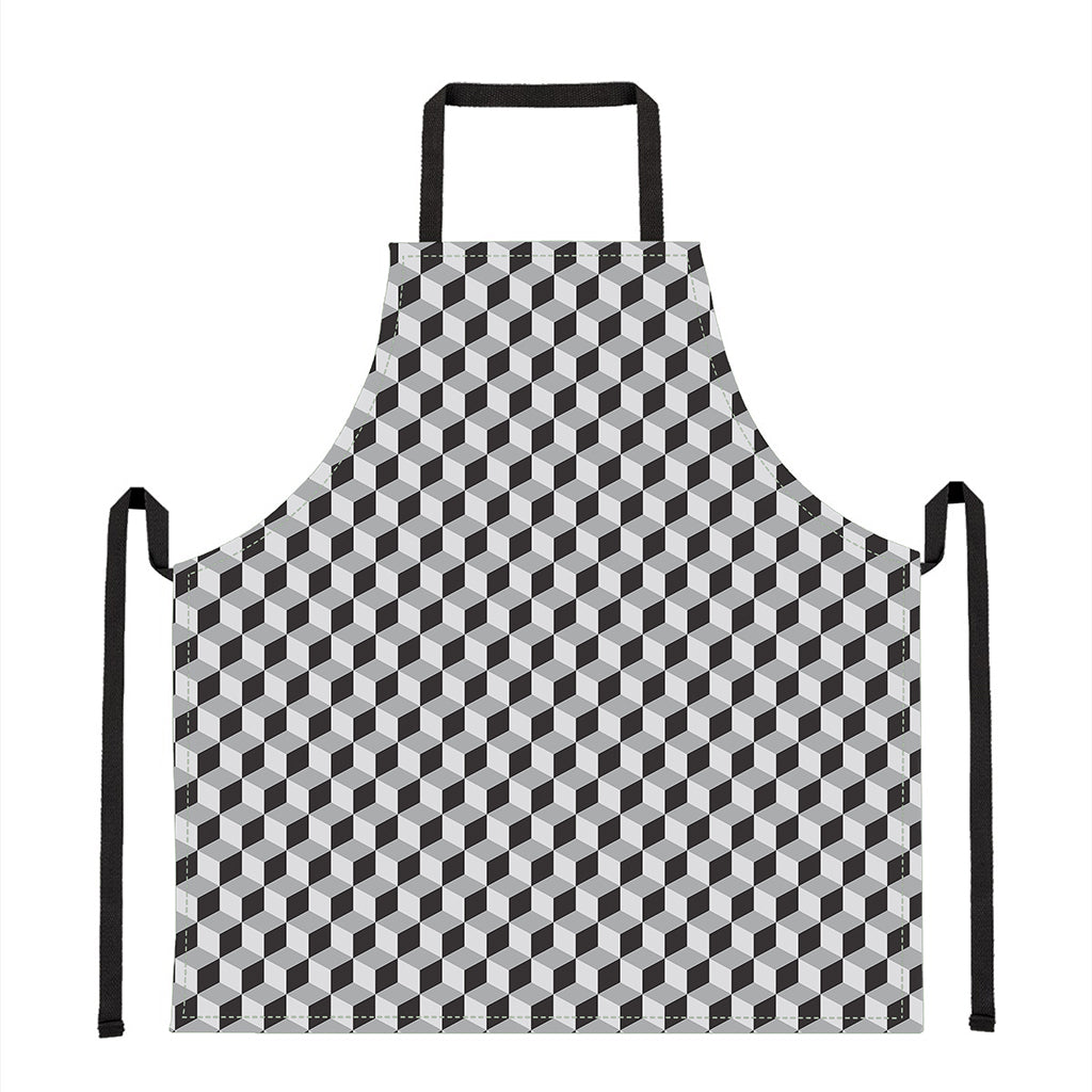 Grey Geometric Cube Shape Pattern Print Apron
