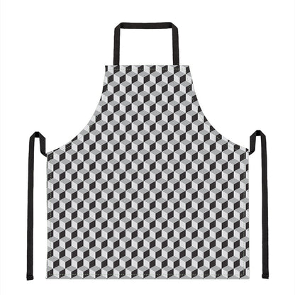 Grey Geometric Cube Shape Pattern Print Apron