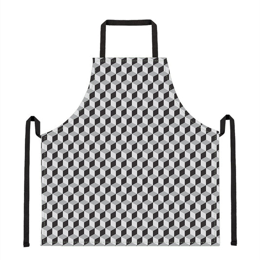 Grey Geometric Cube Shape Pattern Print Apron