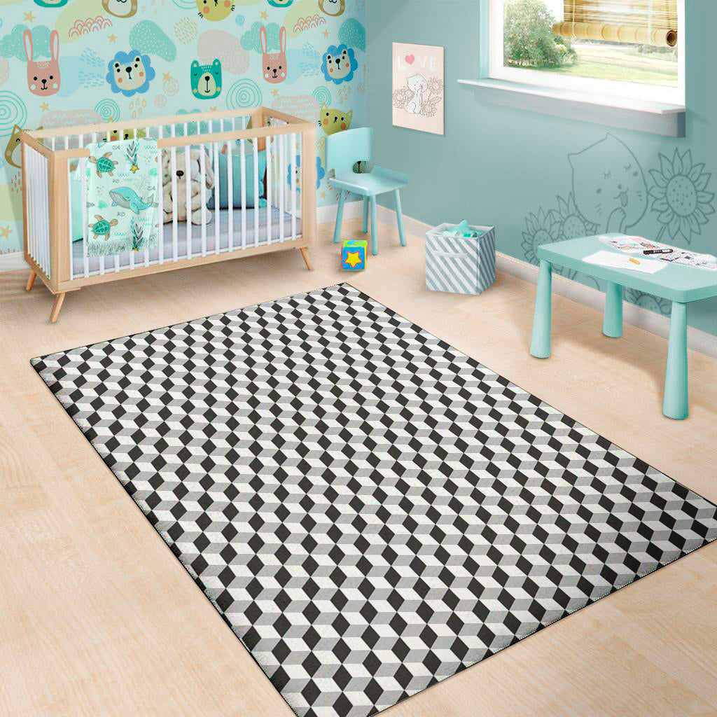 Grey Geometric Cube Shape Pattern Print Area Rug