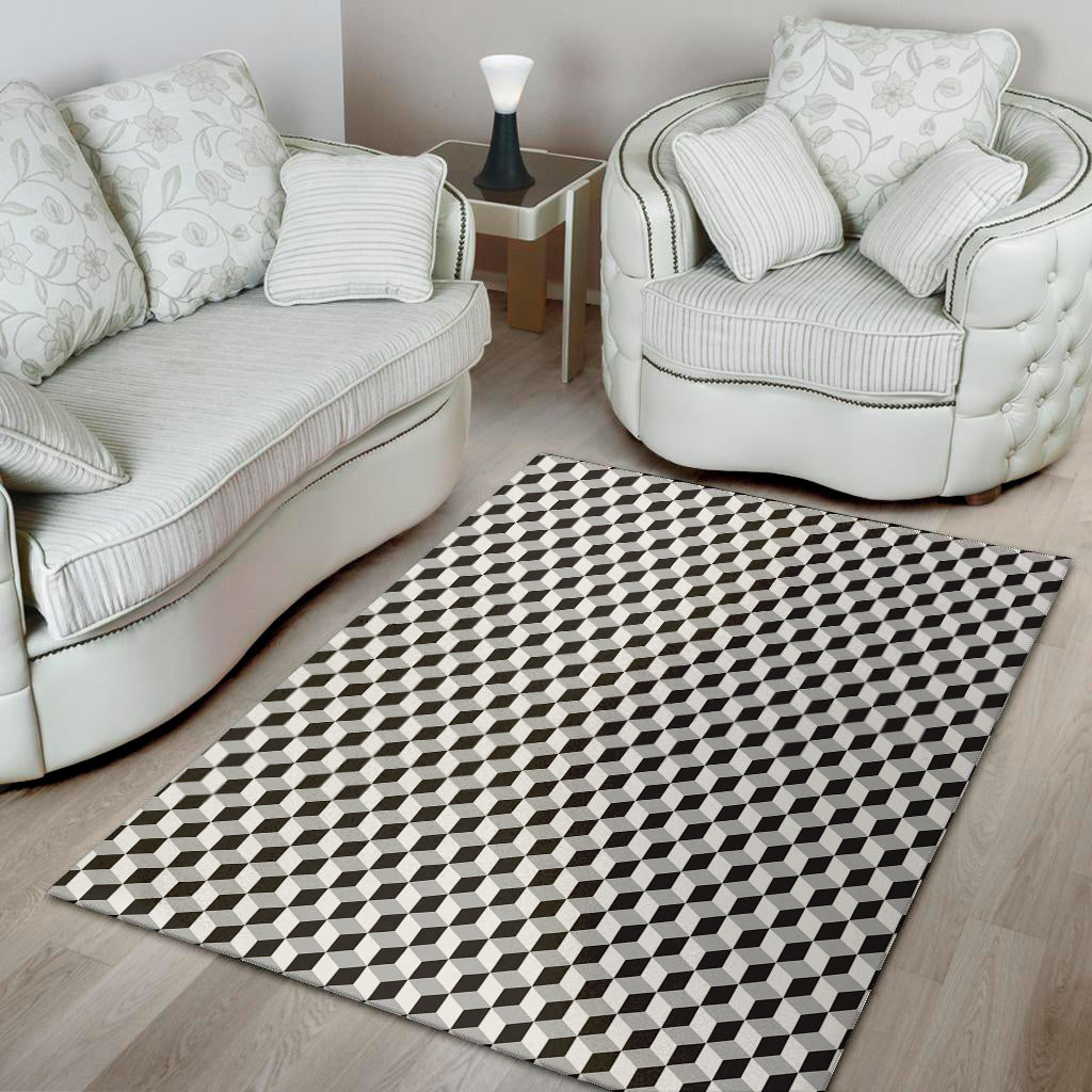 Grey Geometric Cube Shape Pattern Print Area Rug