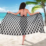 Grey Geometric Cube Shape Pattern Print Beach Sarong Wrap