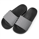 Grey Geometric Cube Shape Pattern Print Black Slide Sandals